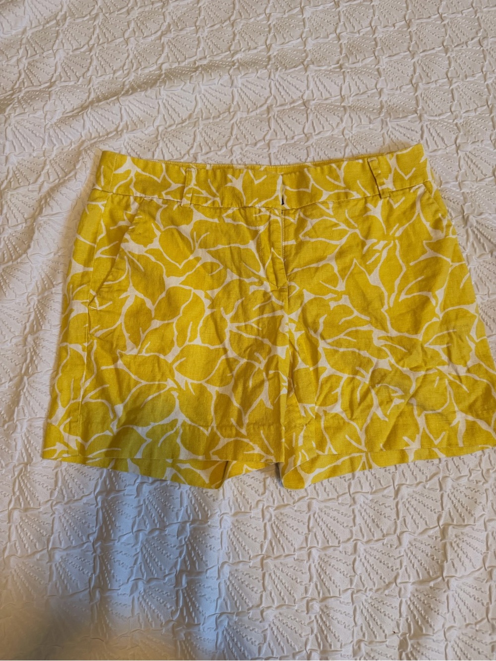LOFT Yellow White Leaf Print Bermuda Shorts
